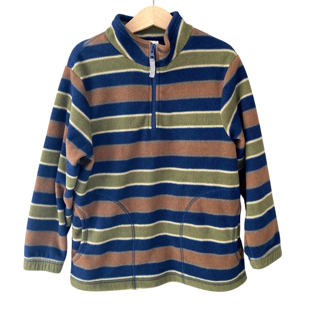 Hanna Andersson Striped 1/4 Zip Fleece Pullover Blue Green Brown 6/7 120